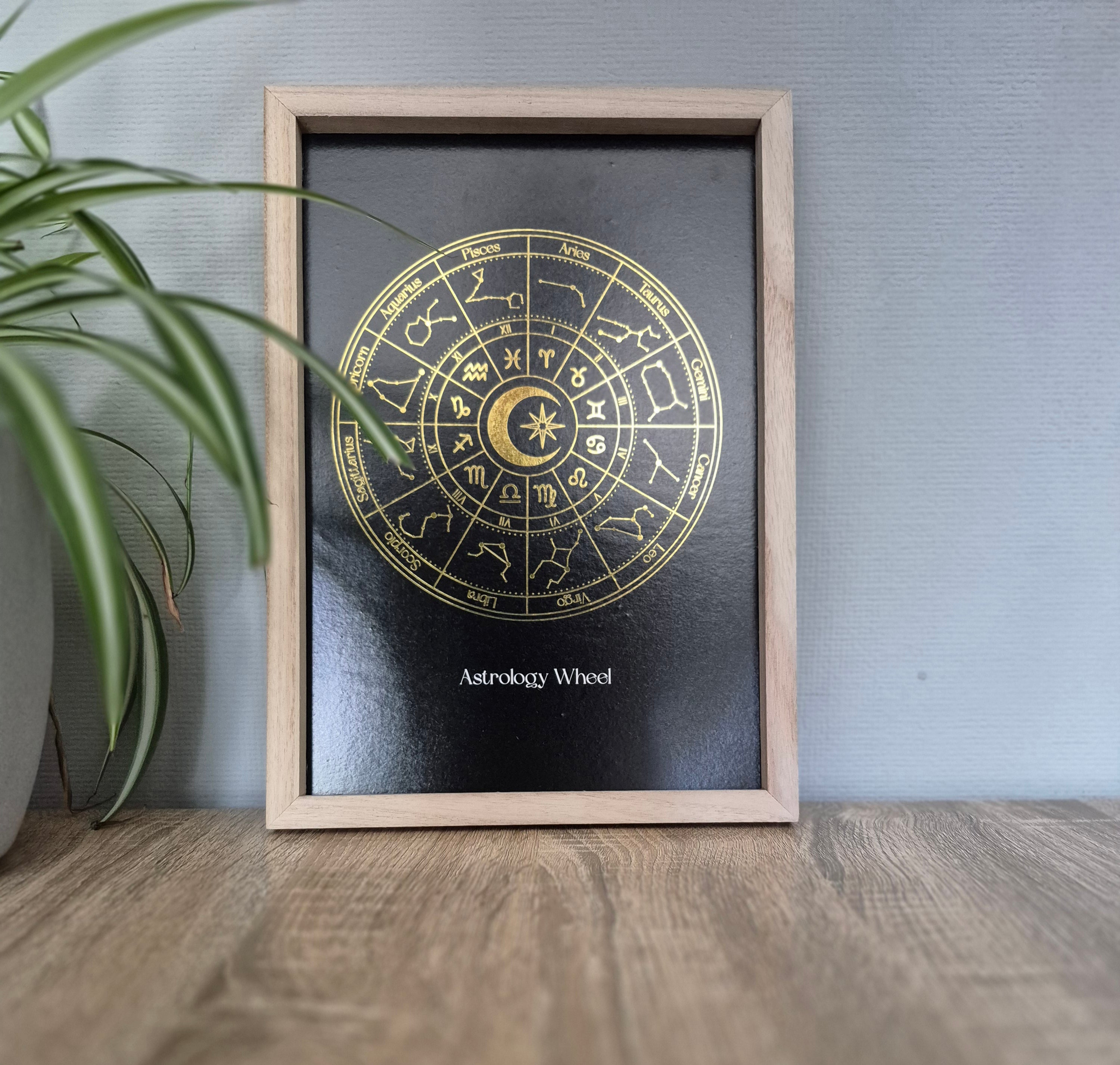 Black Astrology Wheel Framed Wall Art Print