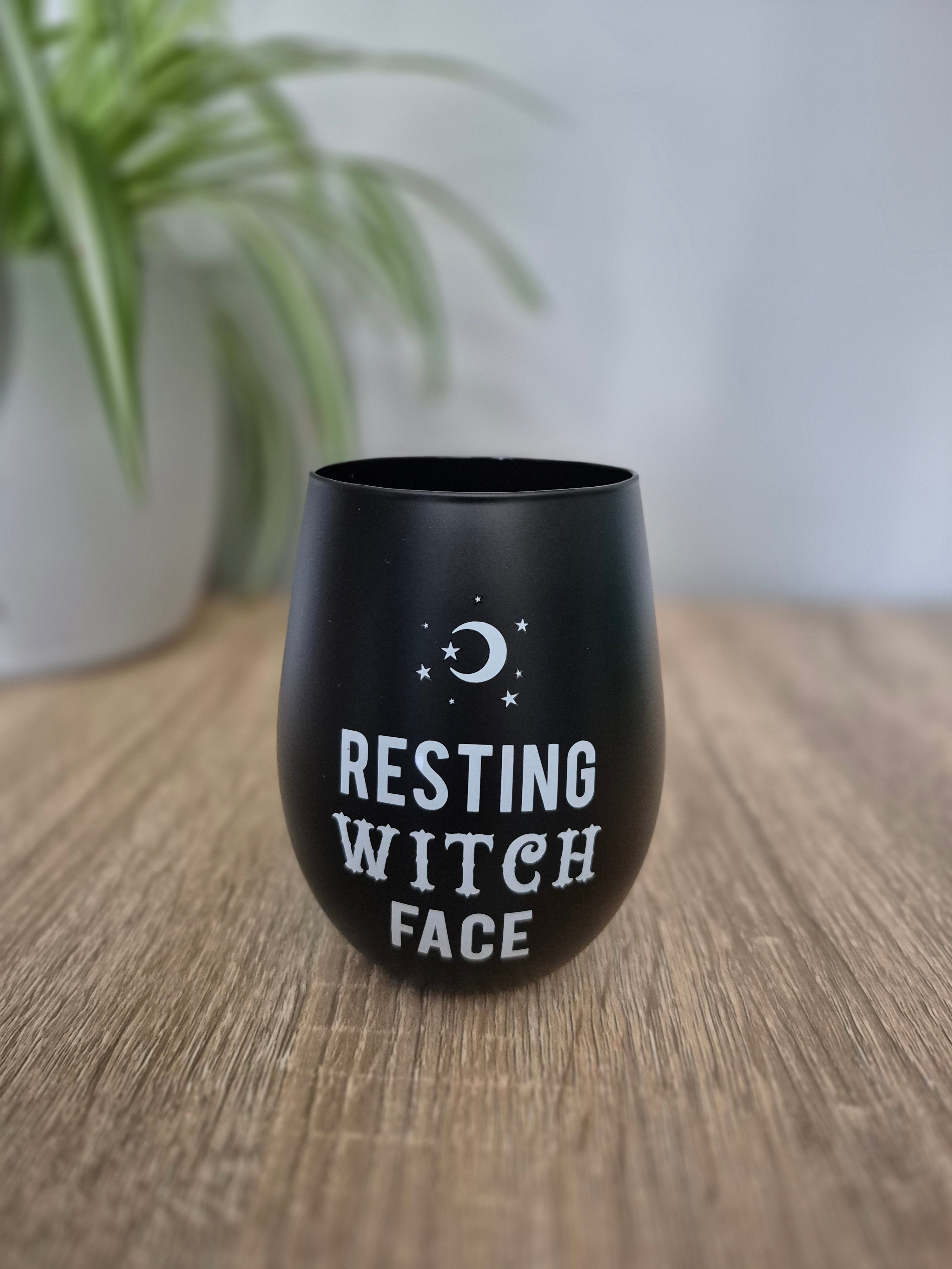 Resting Witch Face Stemless Wine Glass
