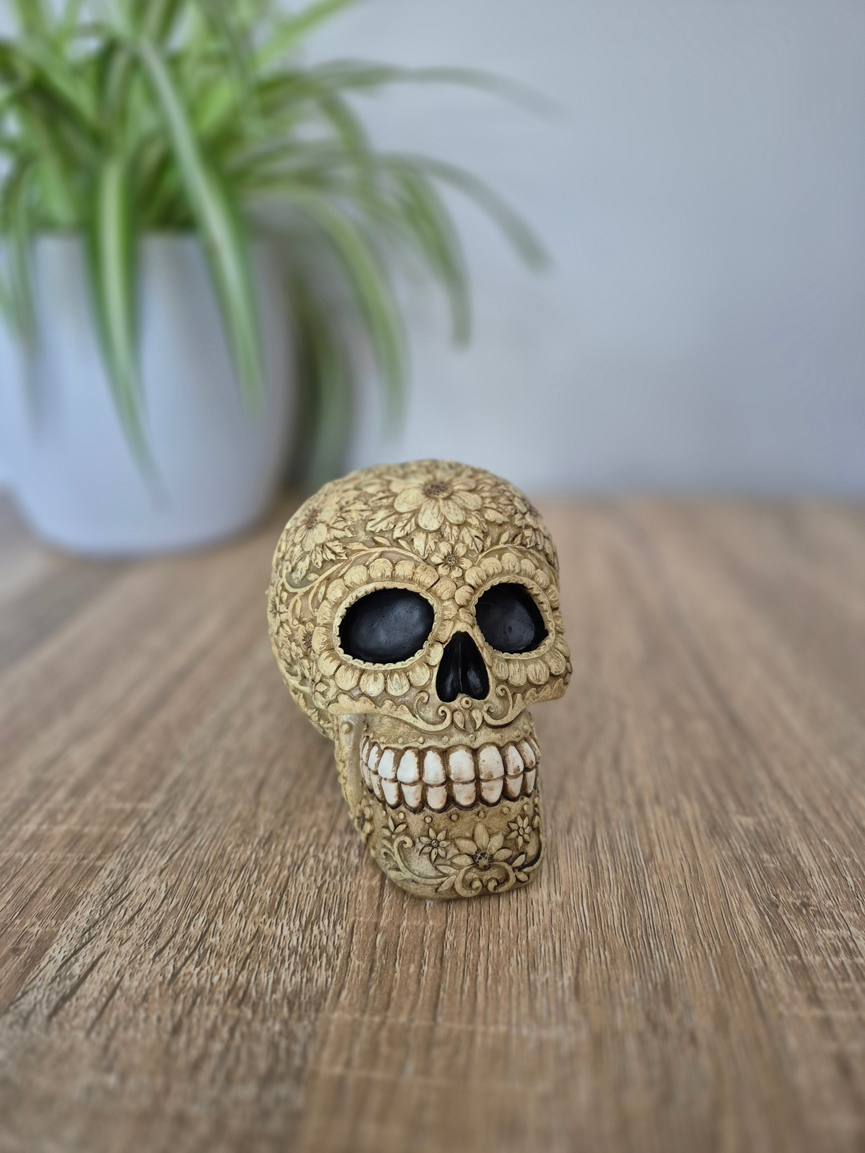 Natural Floral Skull Money Box