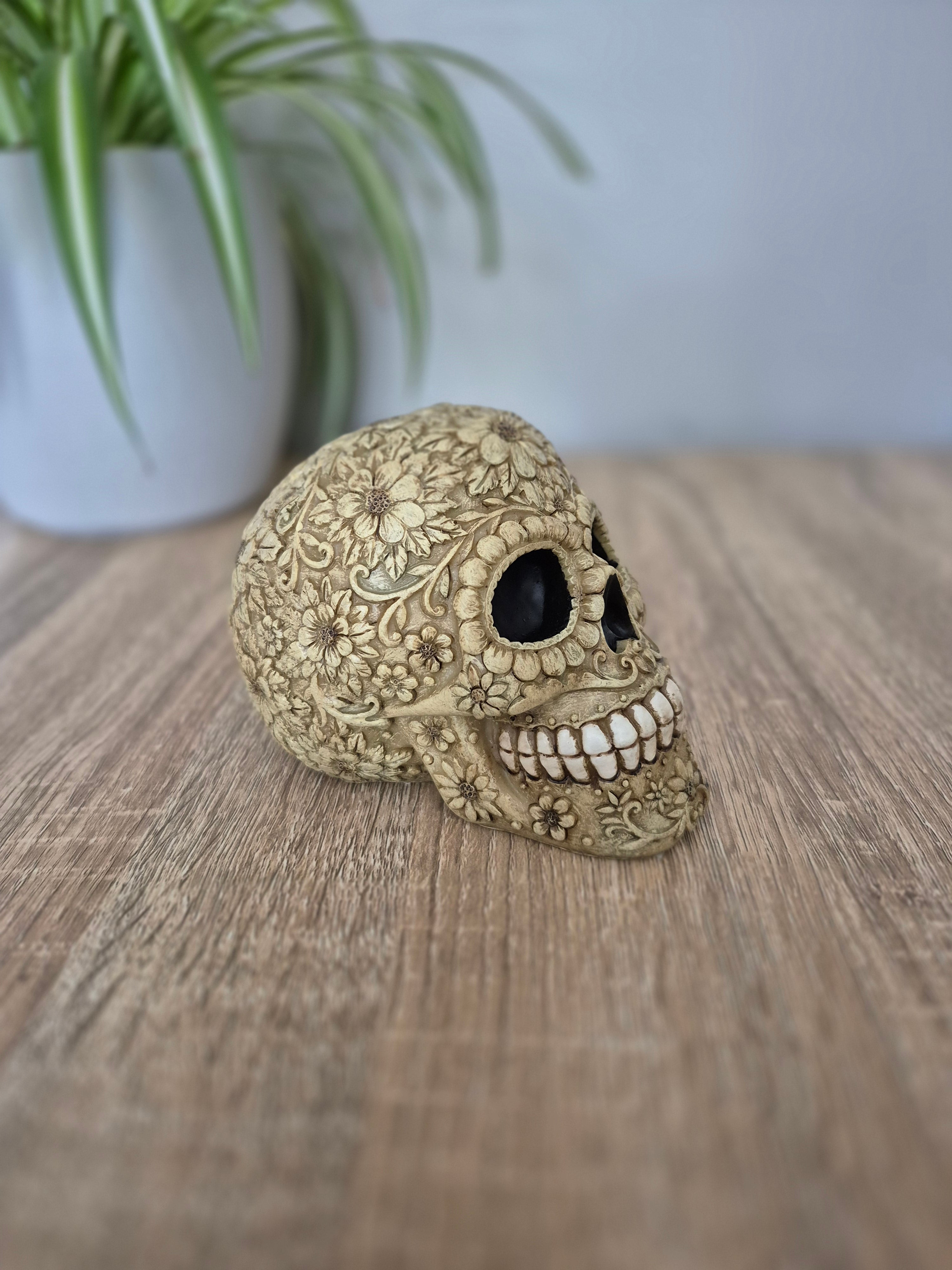 Natural Floral Skull Money Box